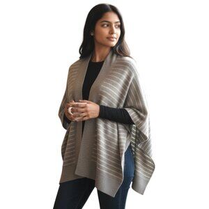 Club Monaco 100% Cashmere Striped Poncho Wrap Gray Open-Front One Size